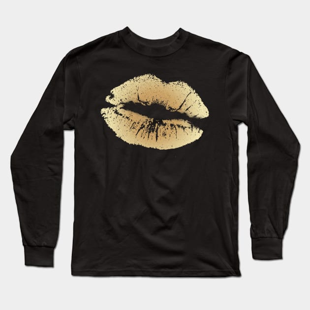 Gold And Shiny Kiss Lips Long Sleeve T-Shirt by Korry